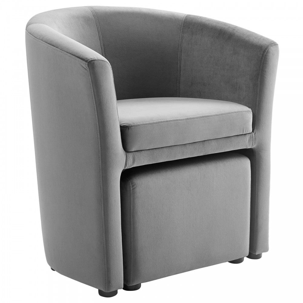 Divulge Performance Velvet Arm Chair and Ottoman Set, Gray