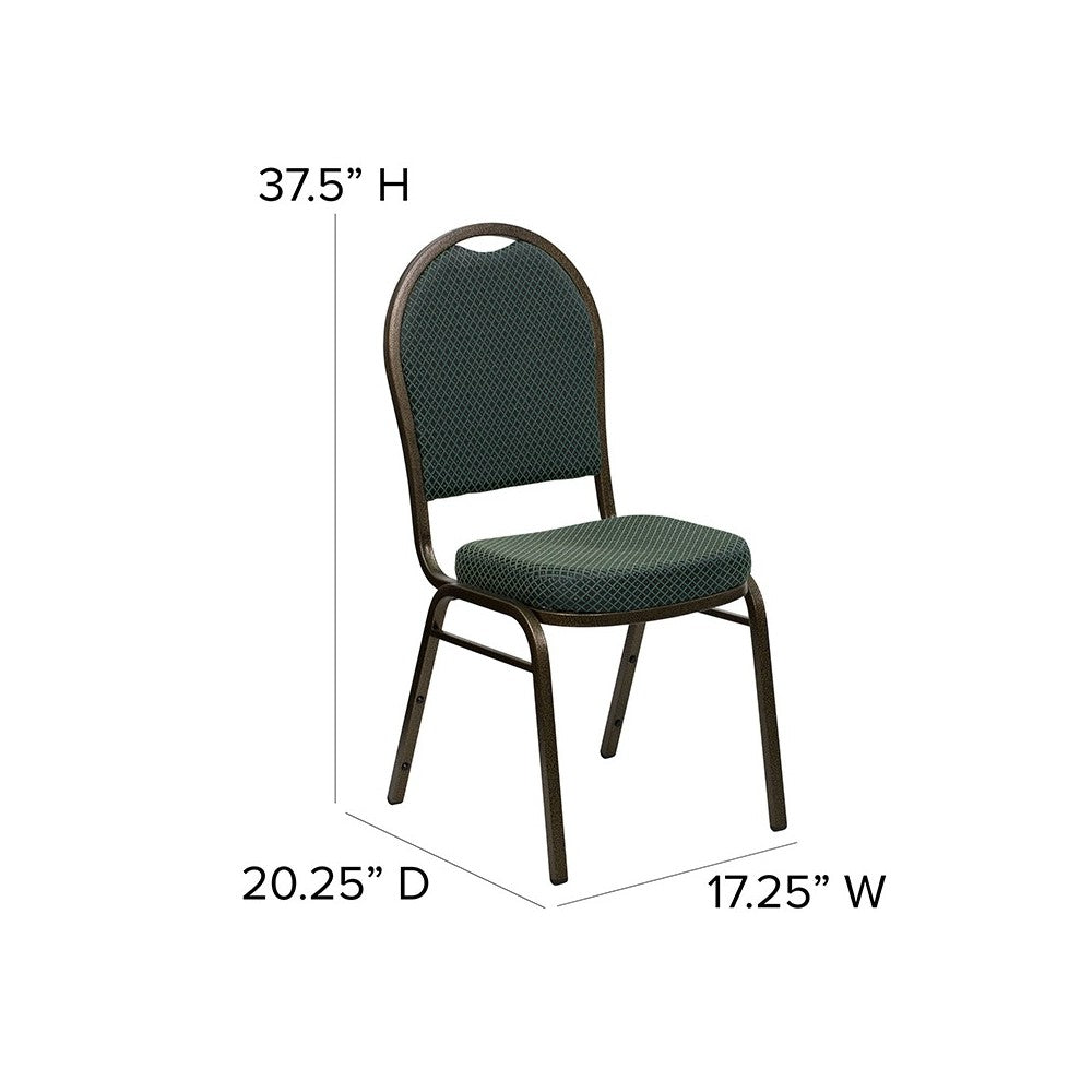 Dome Back Stacking Banquet Chair in Green Patterned Fabric - Gold Vein Frame