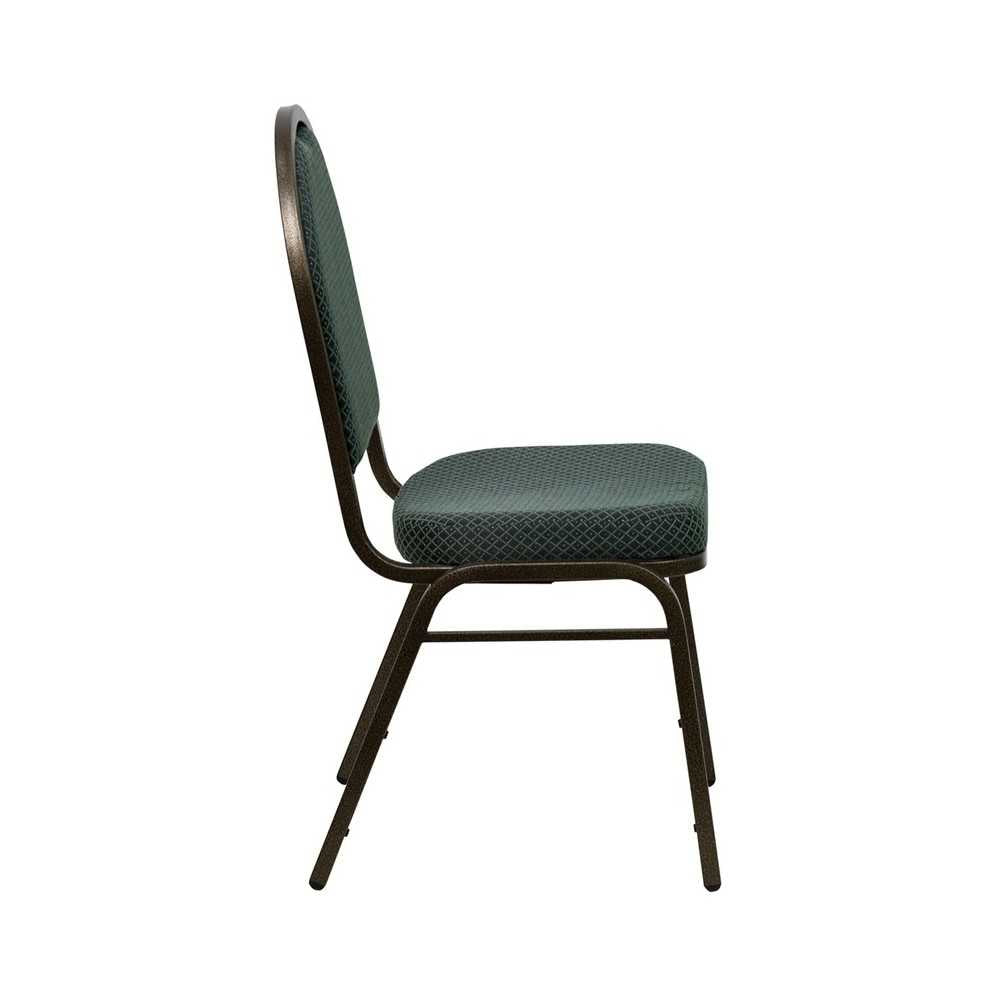 Dome Back Stacking Banquet Chair in Green Patterned Fabric - Gold Vein Frame