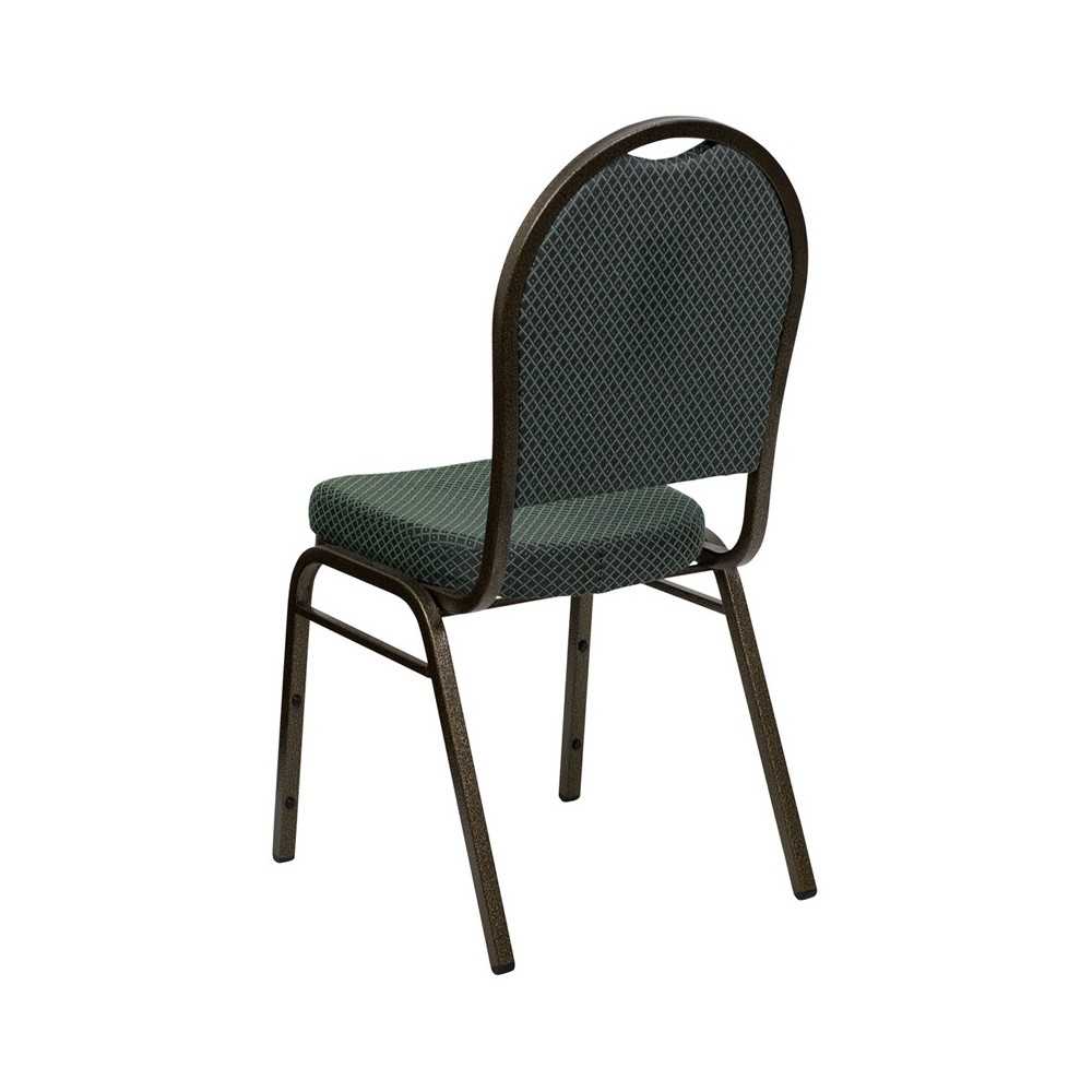 Dome Back Stacking Banquet Chair in Green Patterned Fabric - Gold Vein Frame