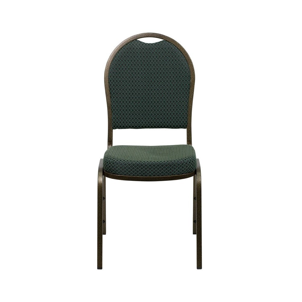 Dome Back Stacking Banquet Chair in Green Patterned Fabric - Gold Vein Frame
