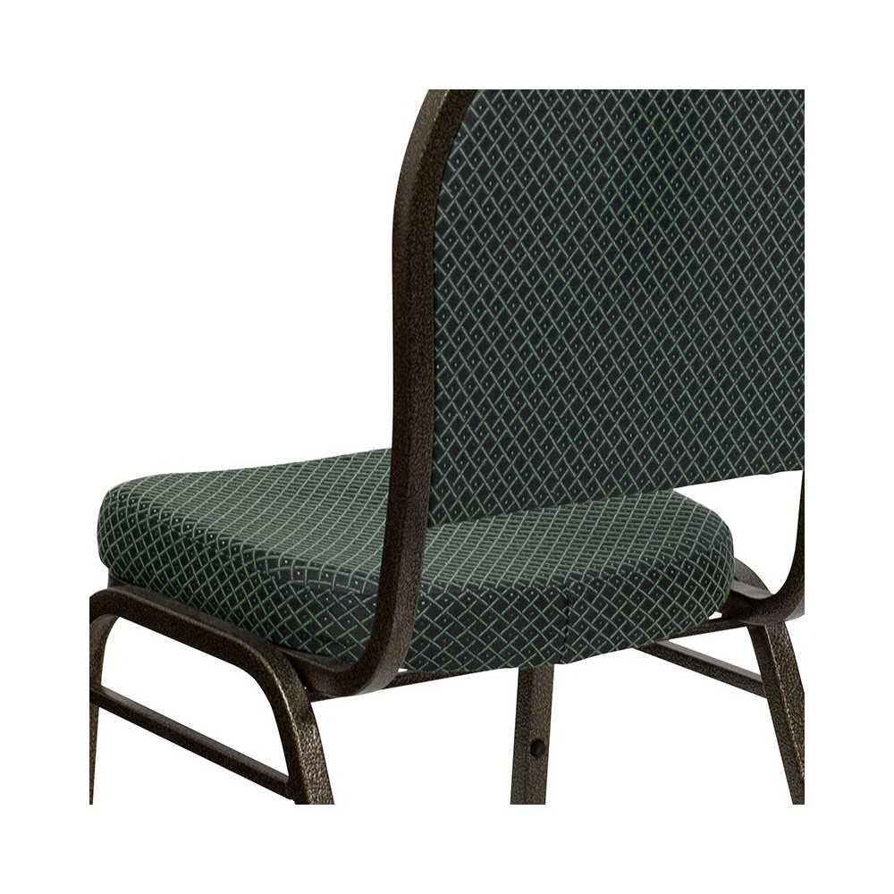 Dome Back Stacking Banquet Chair in Green Patterned Fabric - Gold Vein Frame
