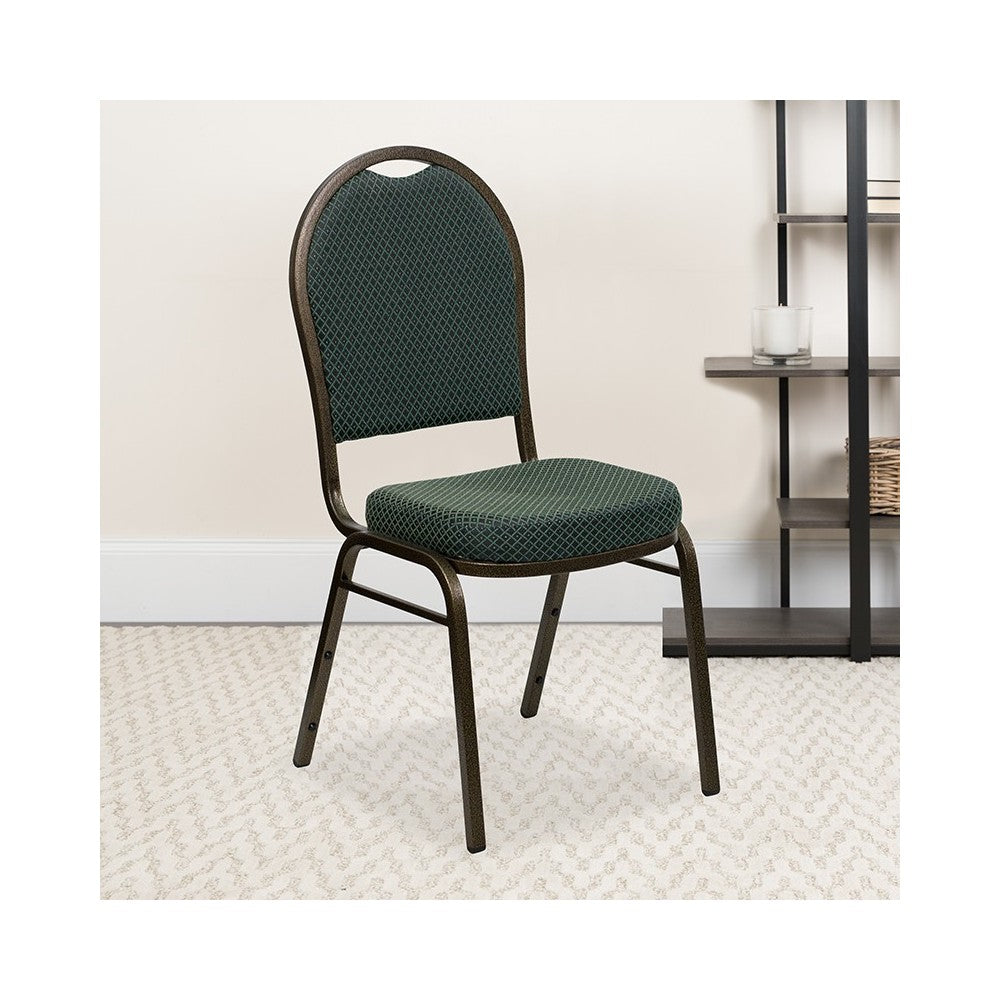 Dome Back Stacking Banquet Chair in Green Patterned Fabric - Gold Vein Frame