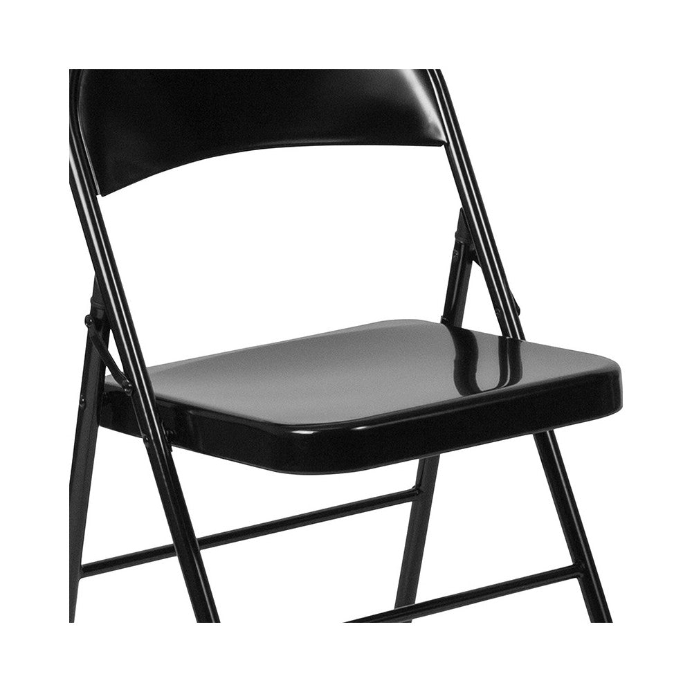 Double Braced Black Metal Folding Chair