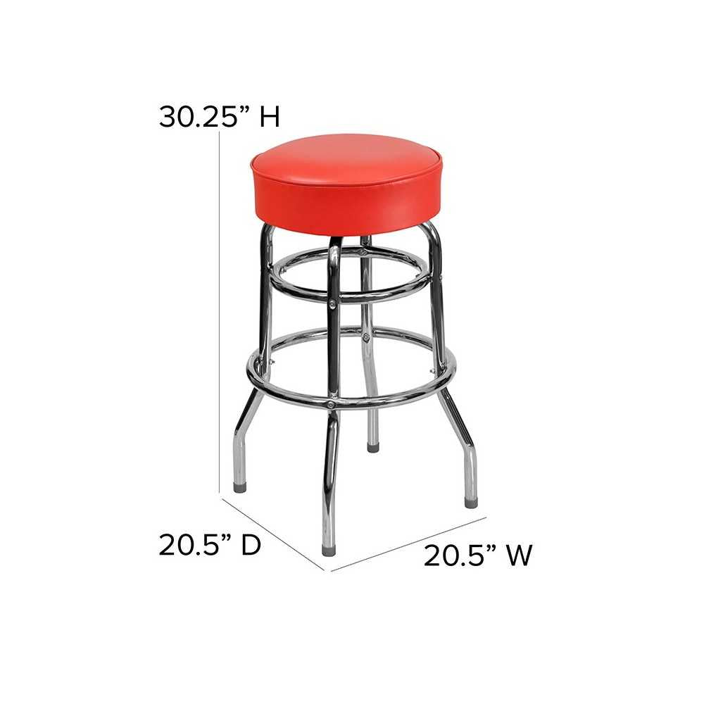 Double Ring Chrome Barstool with Red Seat