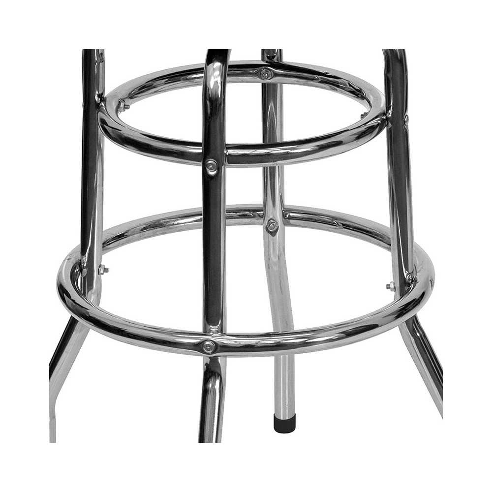 Double Ring Chrome Barstool with Red Seat