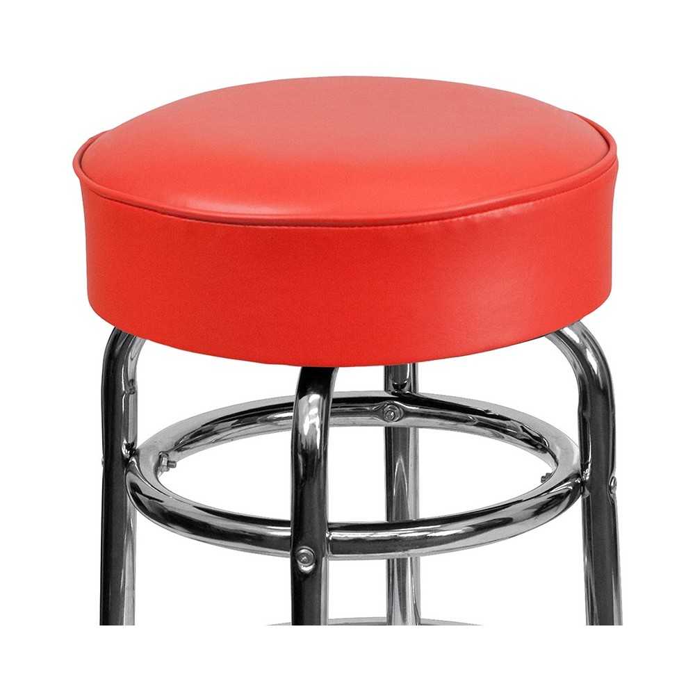 Double Ring Chrome Barstool with Red Seat