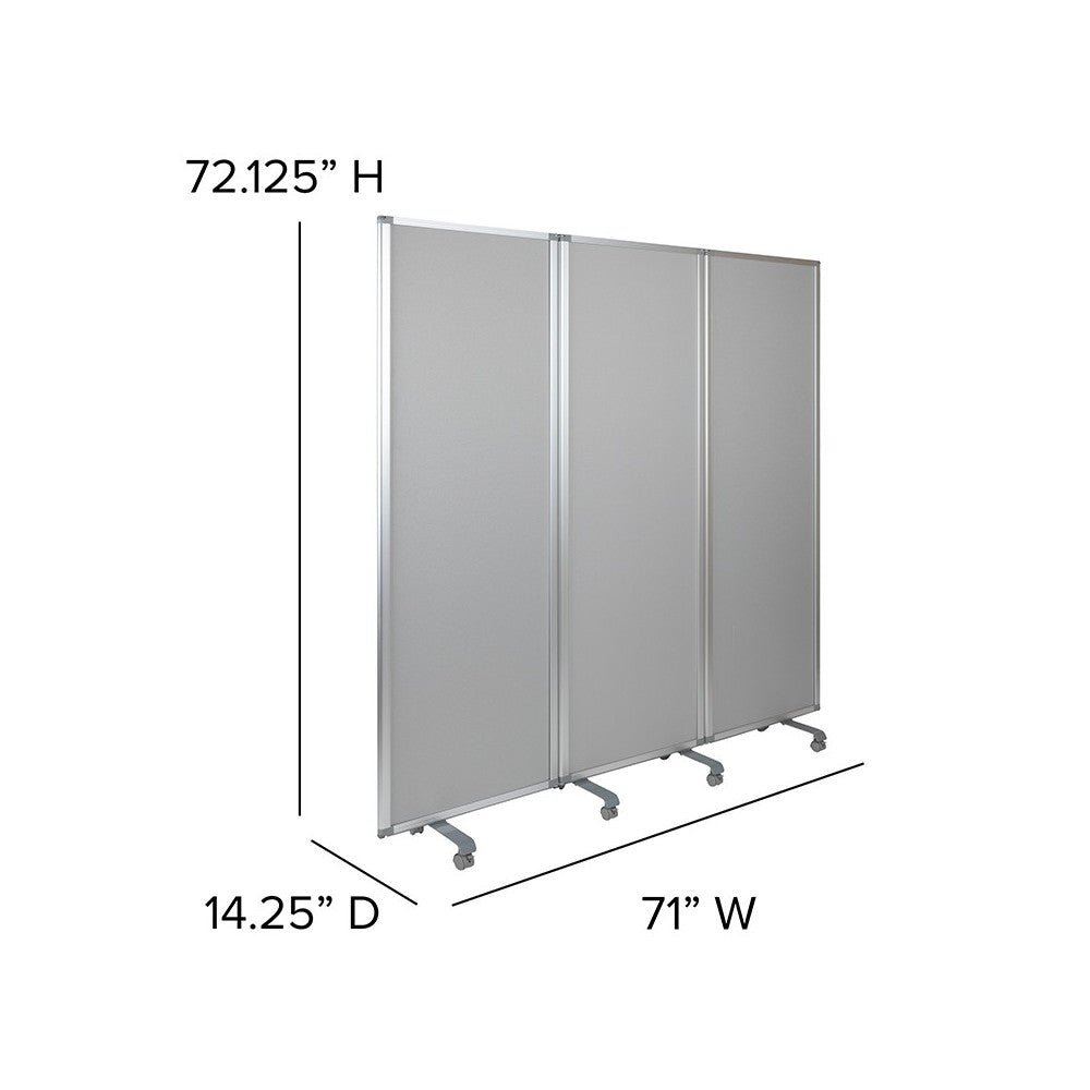 Double Sided Mobile Magnetic Whiteboard/Cloth Partition with Lockable Casters, 72"H x 24"W (3 sections included)
