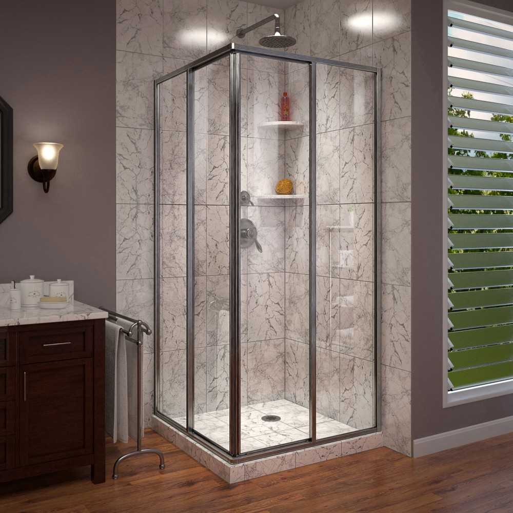 DreamLine Cornerview 40 1/2x40 1/2x72 Framed Sliding Shower Enclosure in Brushed Nickel