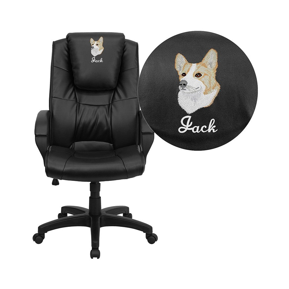 Dreamweaver Personalized Black LeatherSoft Executive Swivel Office Chair with Arms