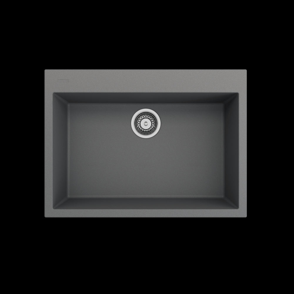 Dual-Mount 27 in. Single Bowl Granite Composite Kitchen Sink in Concrete Gray