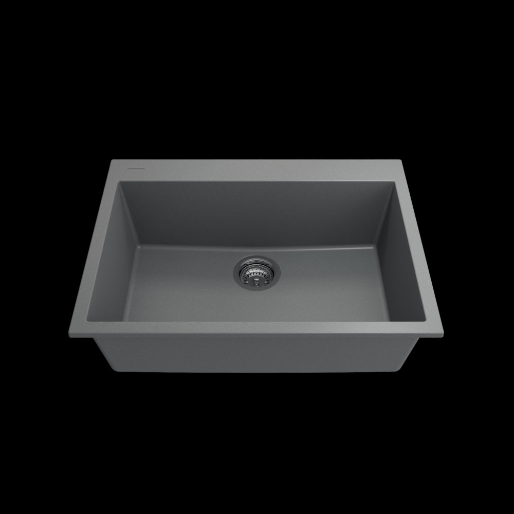 Dual-Mount 27 in. Single Bowl Granite Composite Kitchen Sink in Concrete Gray