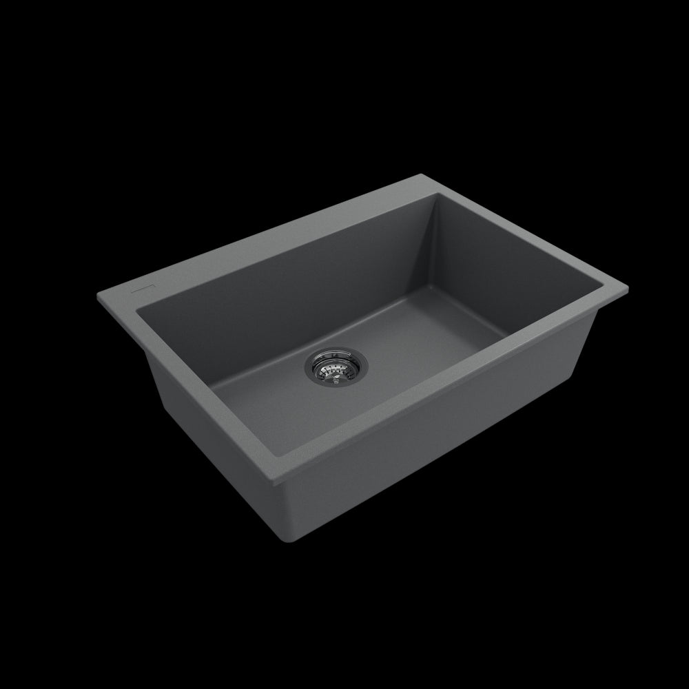Dual-Mount 27 in. Single Bowl Granite Composite Kitchen Sink in Concrete Gray