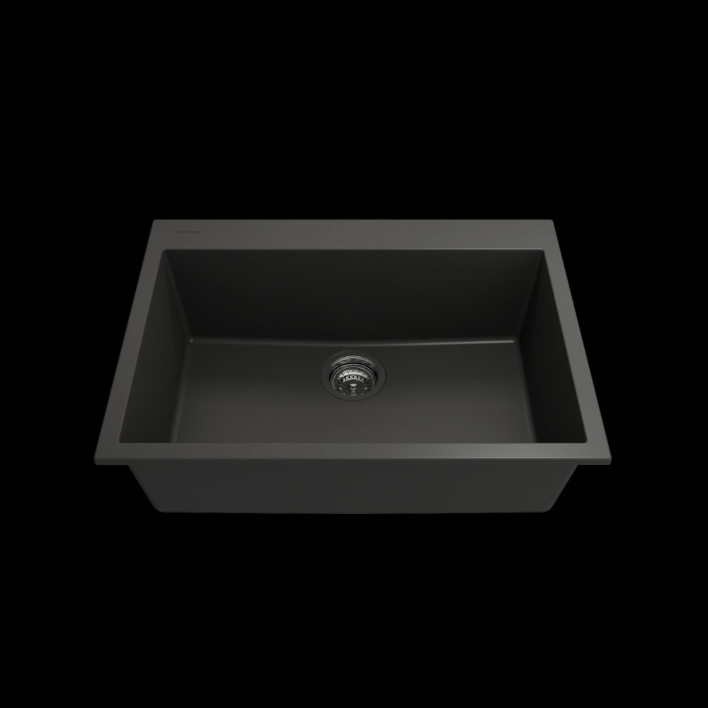 Dual-Mount 27 in. Single Bowl Granite Composite Kitchen Sink in Matte Black