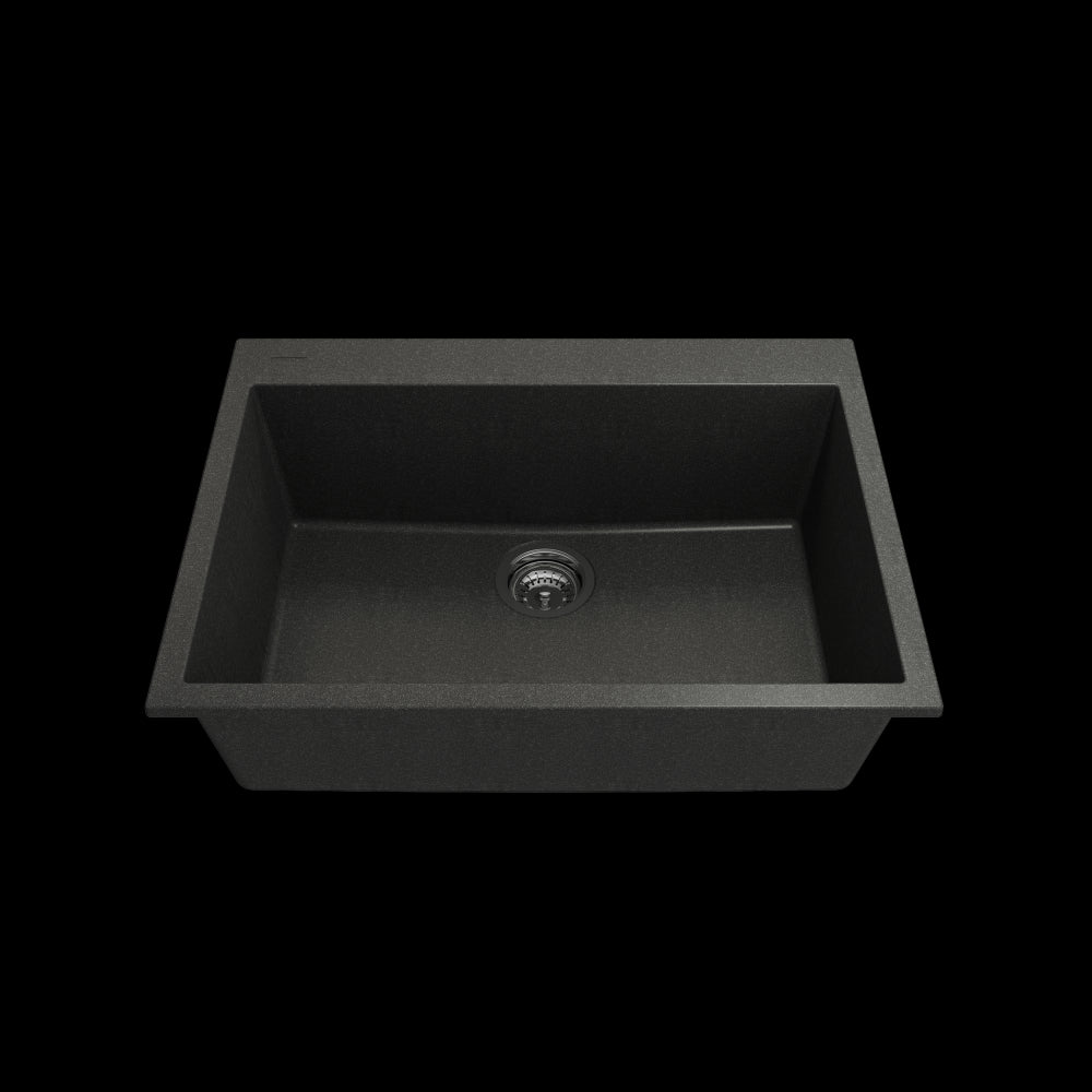 Dual-Mount 27 in. Single Bowl Granite Composite Kitchen Sink in Metallic Black