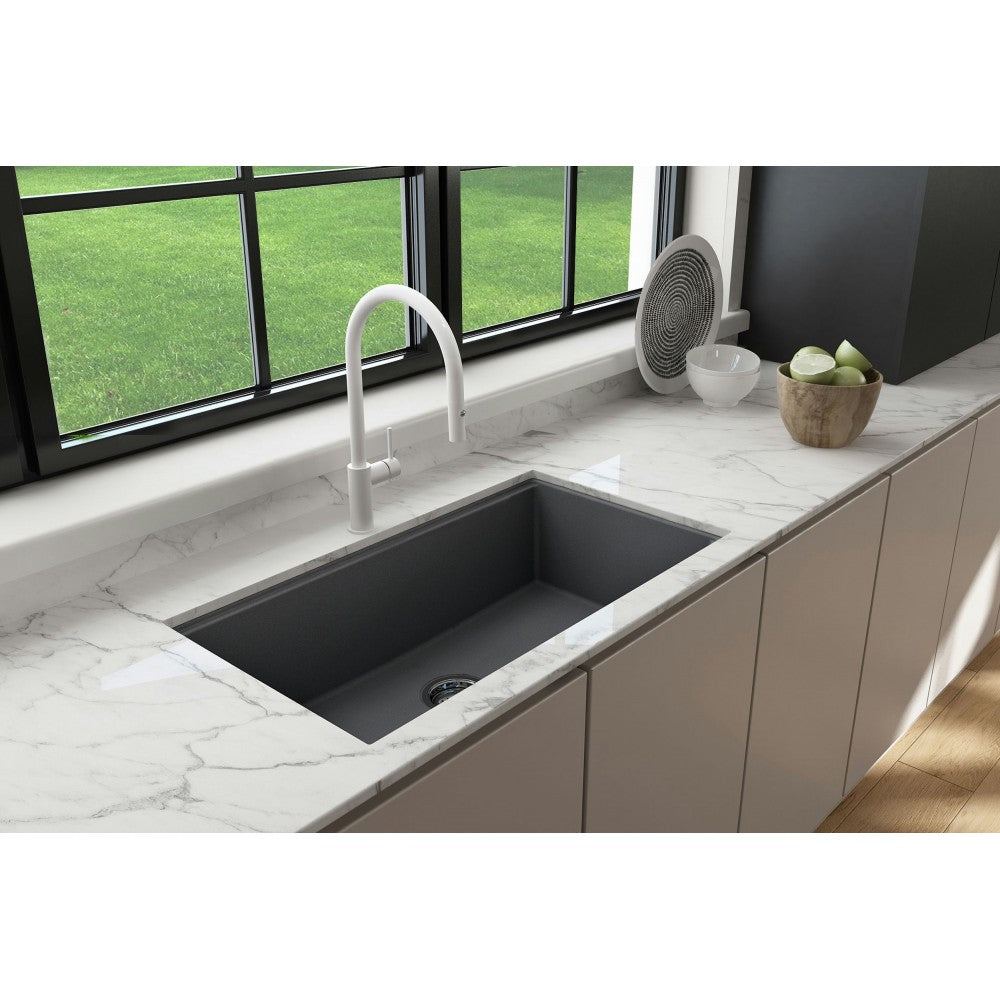 Dual-Mount 34 in. Granite Composite Kitchen Sink with Integrated Workstation, Concrete Gray