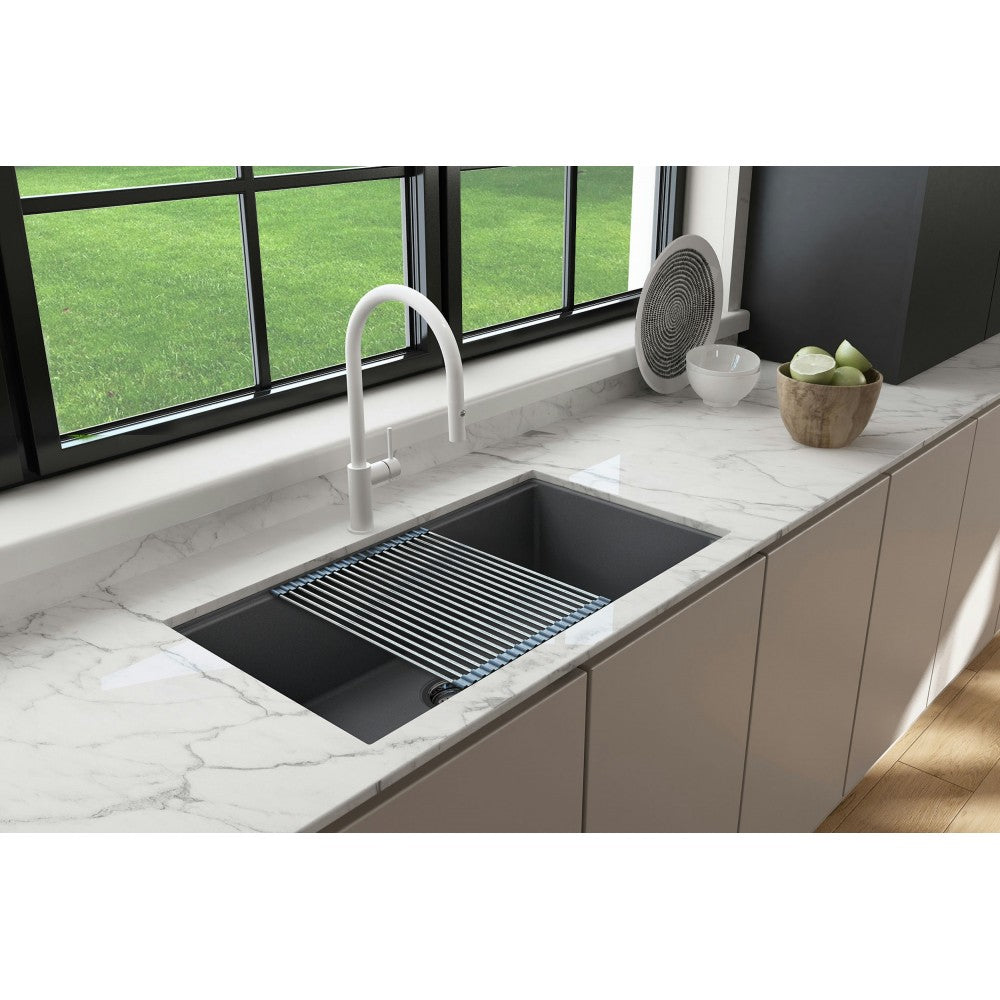 Dual-Mount 34 in. Granite Composite Kitchen Sink with Integrated Workstation, Concrete Gray