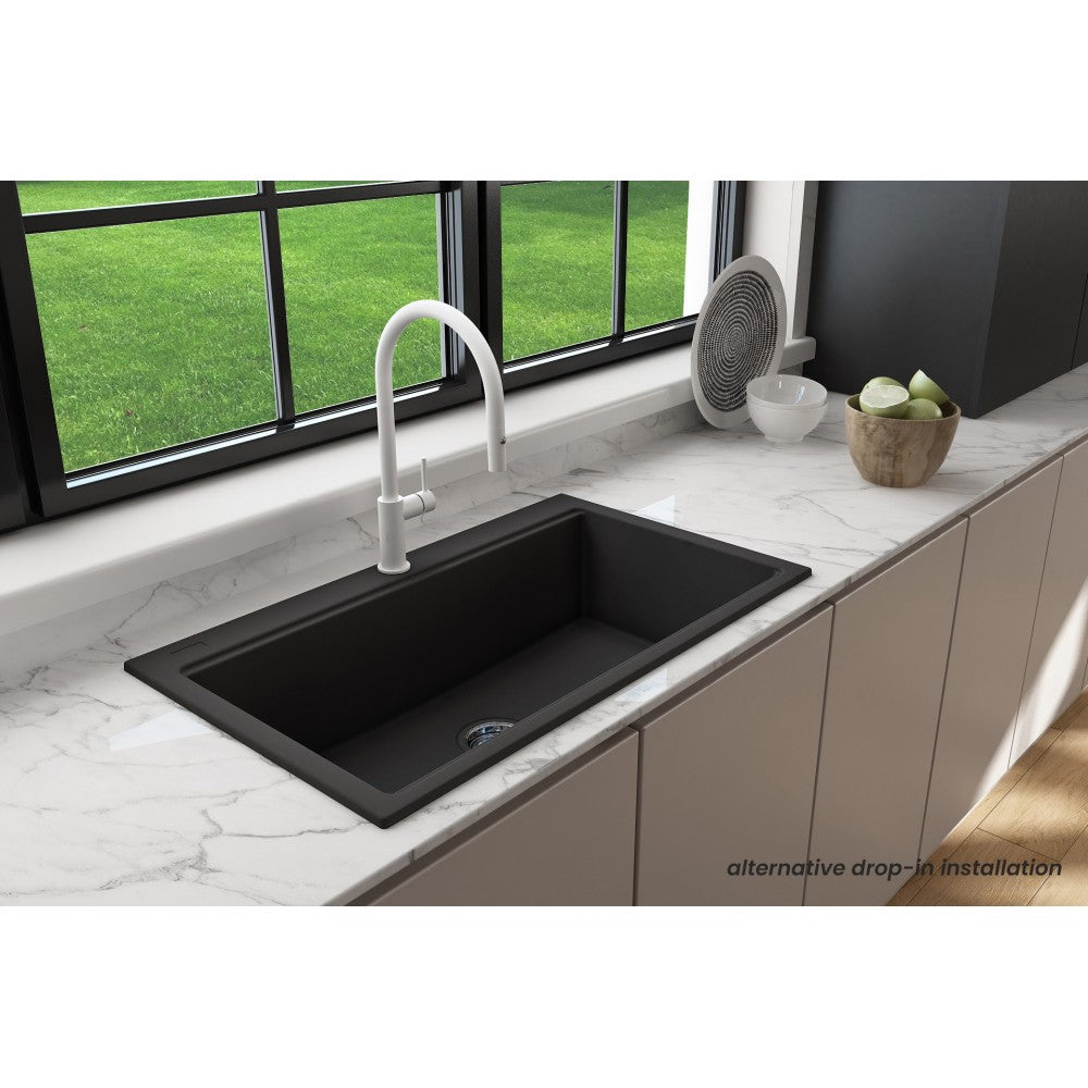 Dual-Mount 34 in. Granite Composite Kitchen Sink with Integrated Workstation, Matte Black