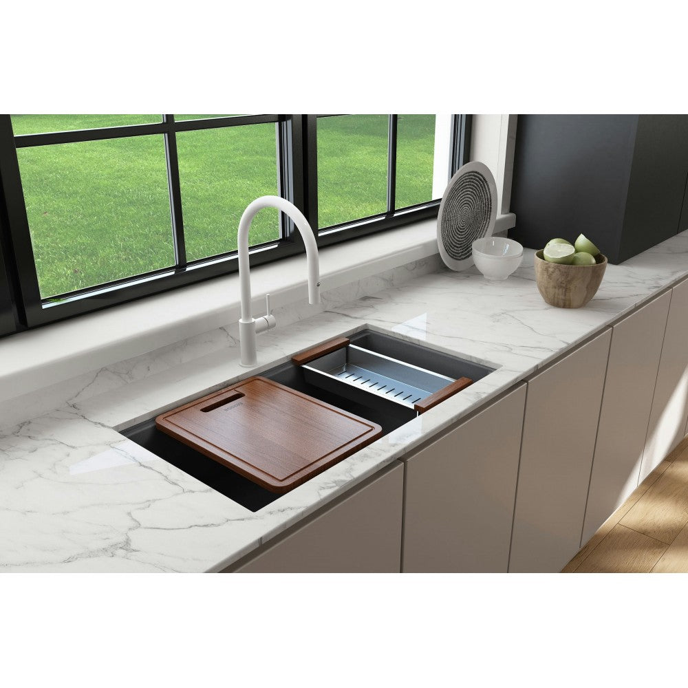 Dual-Mount 34 in. Granite Composite Kitchen Sink with Integrated Workstation, Concrete Gray