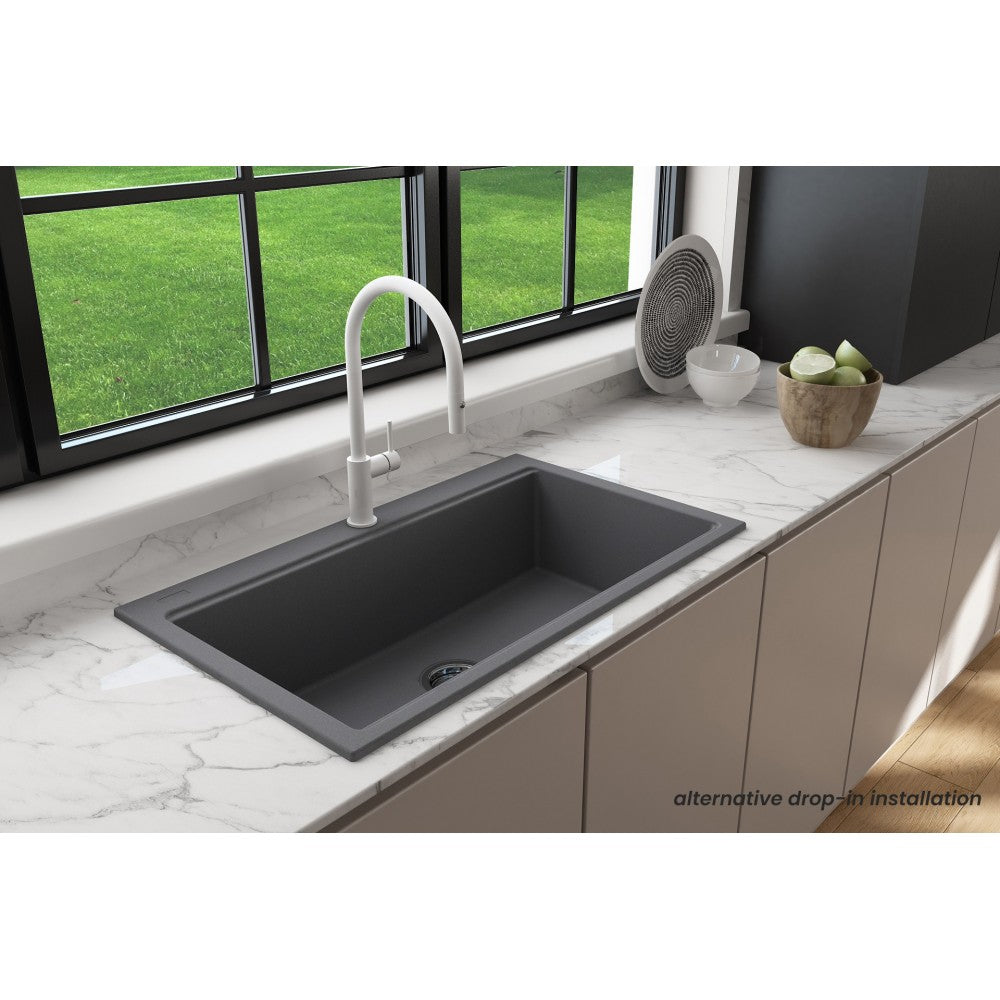 Dual-Mount 34 in. Granite Composite Kitchen Sink with Integrated Workstation, Concrete Gray