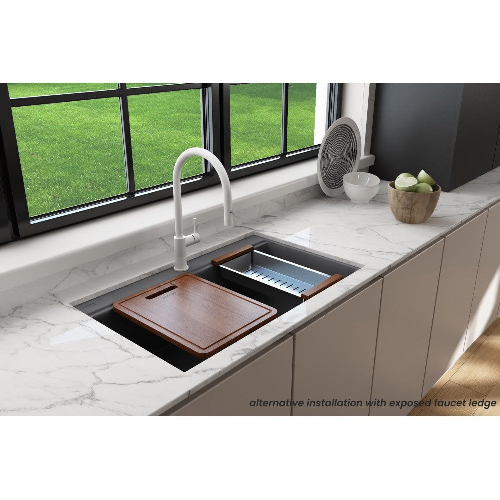 Dual-Mount 34 in. Granite Composite Kitchen Sink with Integrated Workstation, Concrete Gray