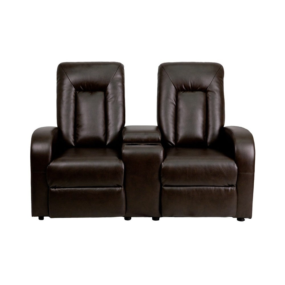 Eclipse Series 2-Seat Push Button Motorized Reclining Brown LeatherSoft Theater Seating Unit with Cup Holders