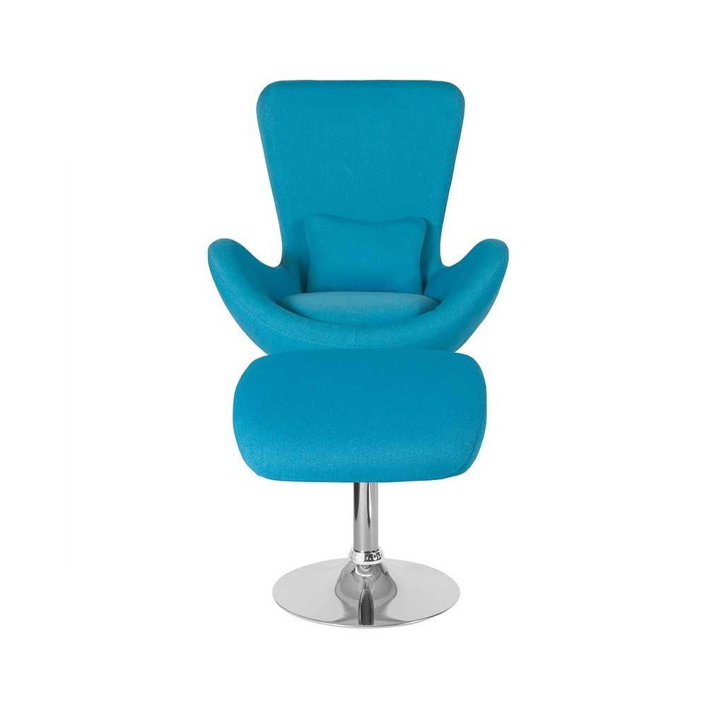 Egg Series Aqua Fabric Side Reception Chair with Ottoman