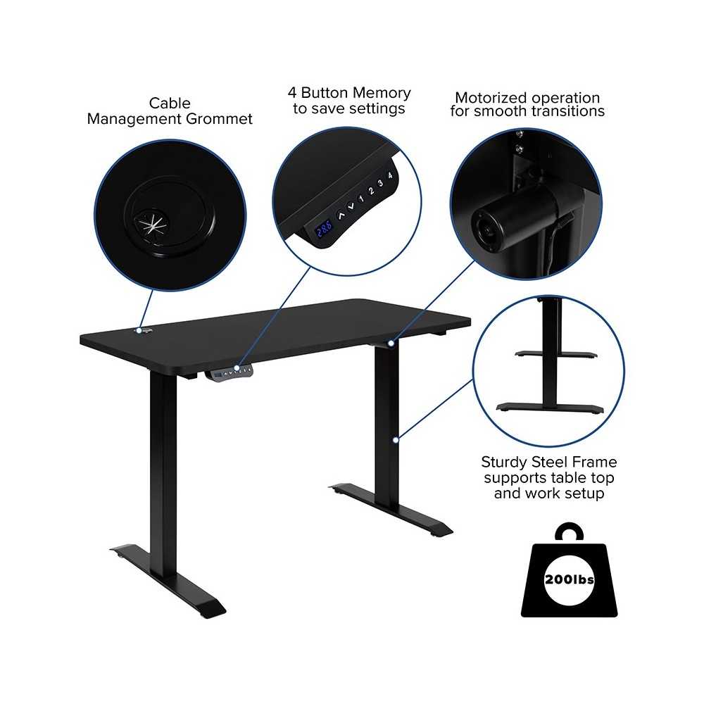 Electric Height Adjustable Standing Desk - Table Top 48" Wide - 24" Deep (Black)
