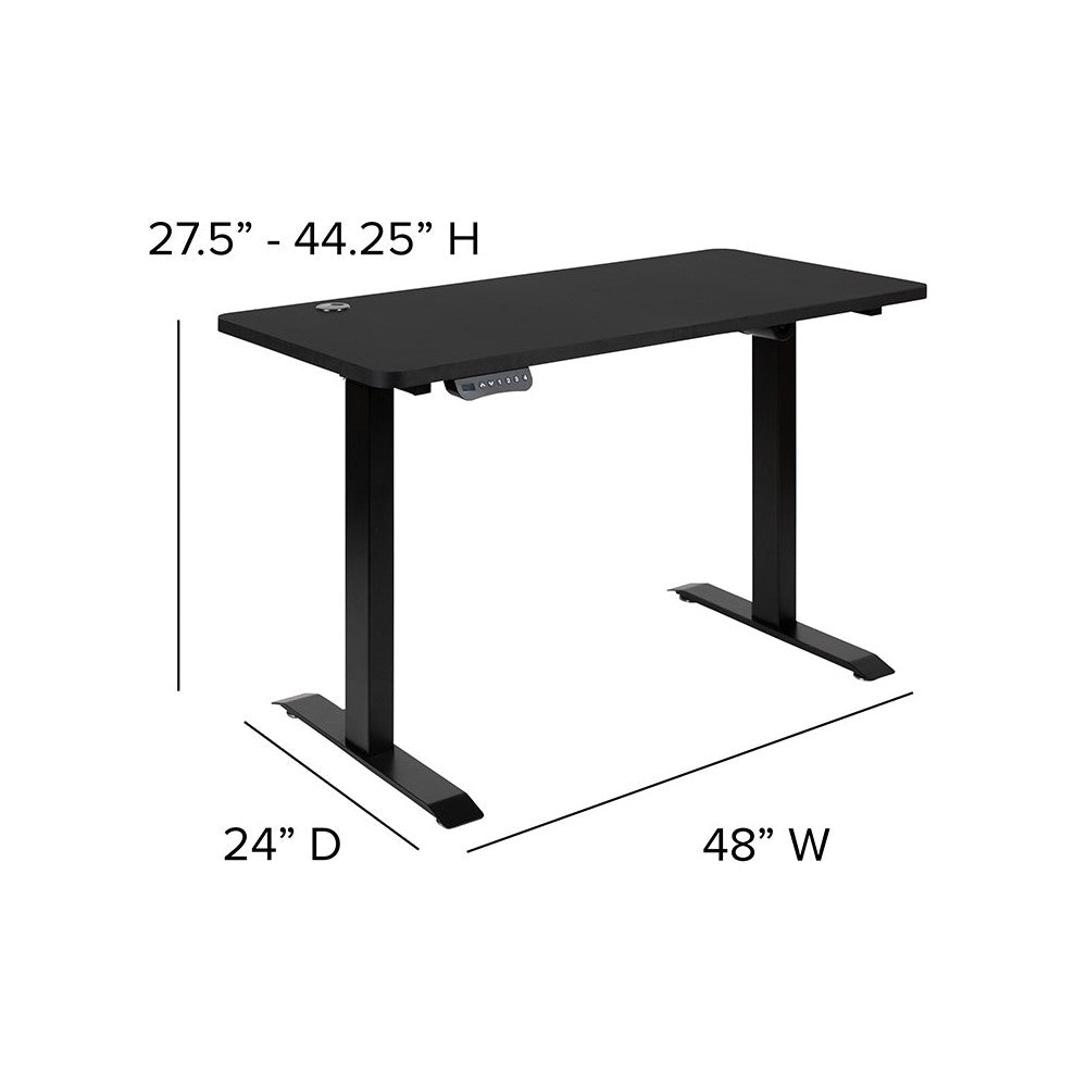 Electric Height Adjustable Standing Desk - Table Top 48" Wide - 24" Deep (Black)