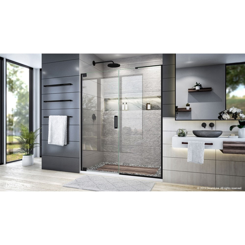 Elegance Plus 58-58 3/4 in. W x 72 in. H Frameless Pivot Shower Door in Satin Black