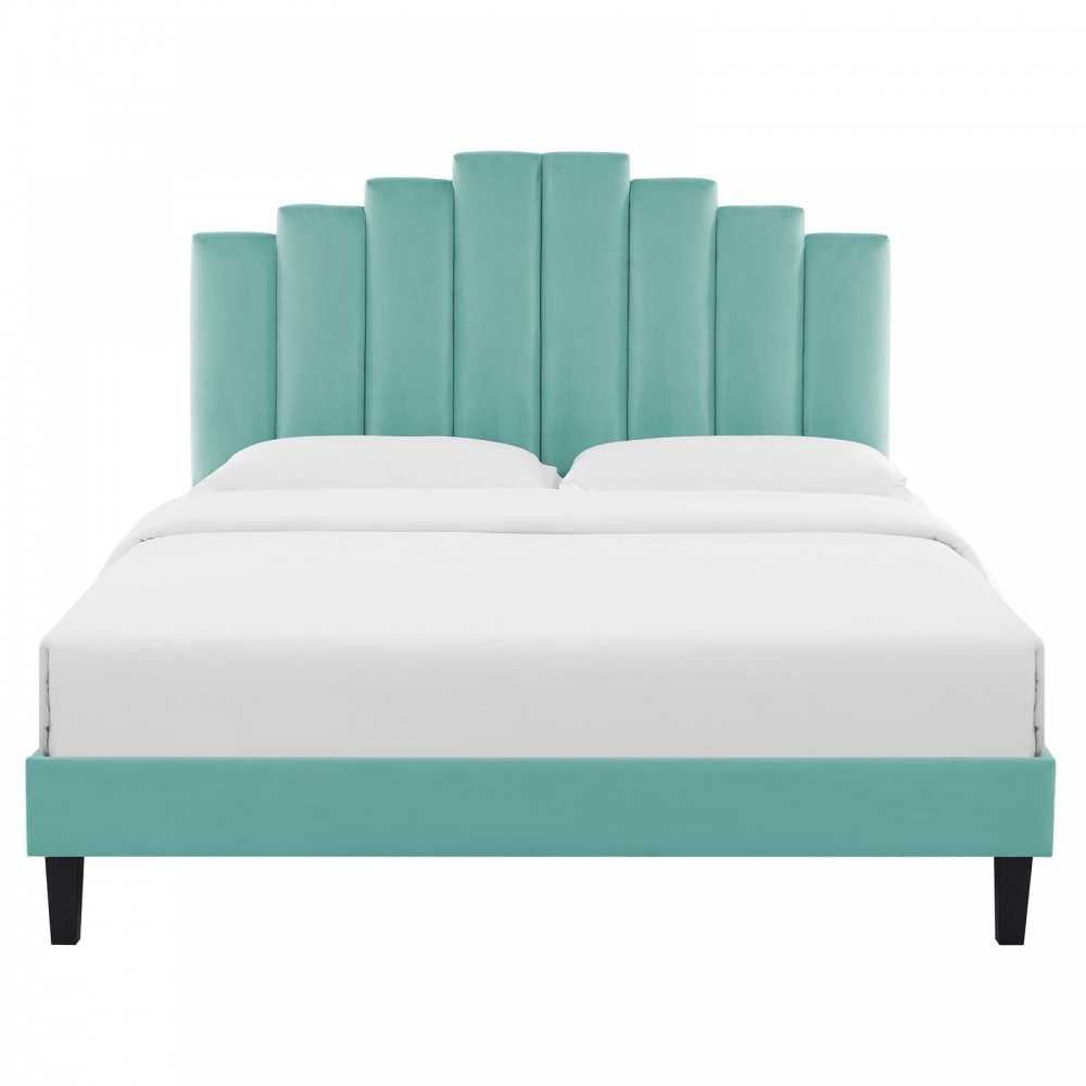 Elise Full Performance Velvet Platform Bed, Mint, MOD-6877-MIN
