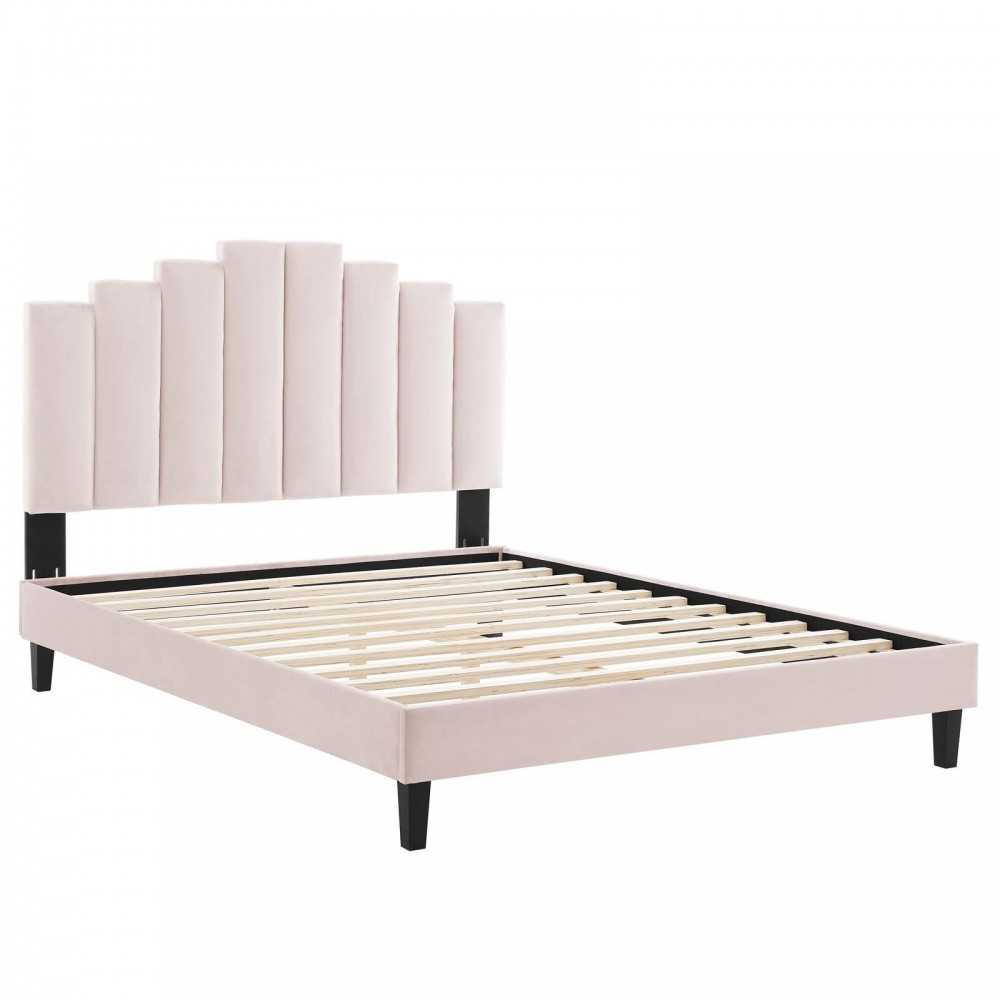 Elise Full Performance Velvet Platform Bed, Pink, MOD-6877-PNK