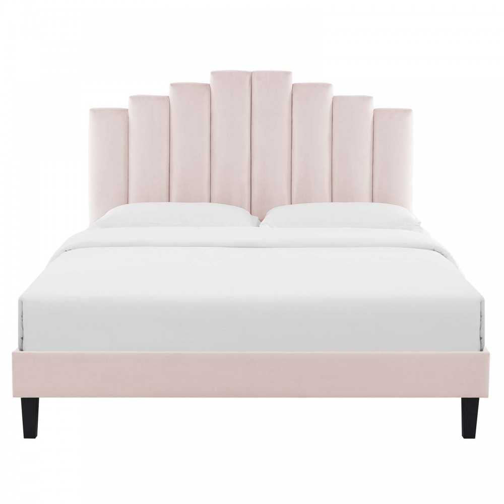 Elise Full Performance Velvet Platform Bed, Pink, MOD-6877-PNK