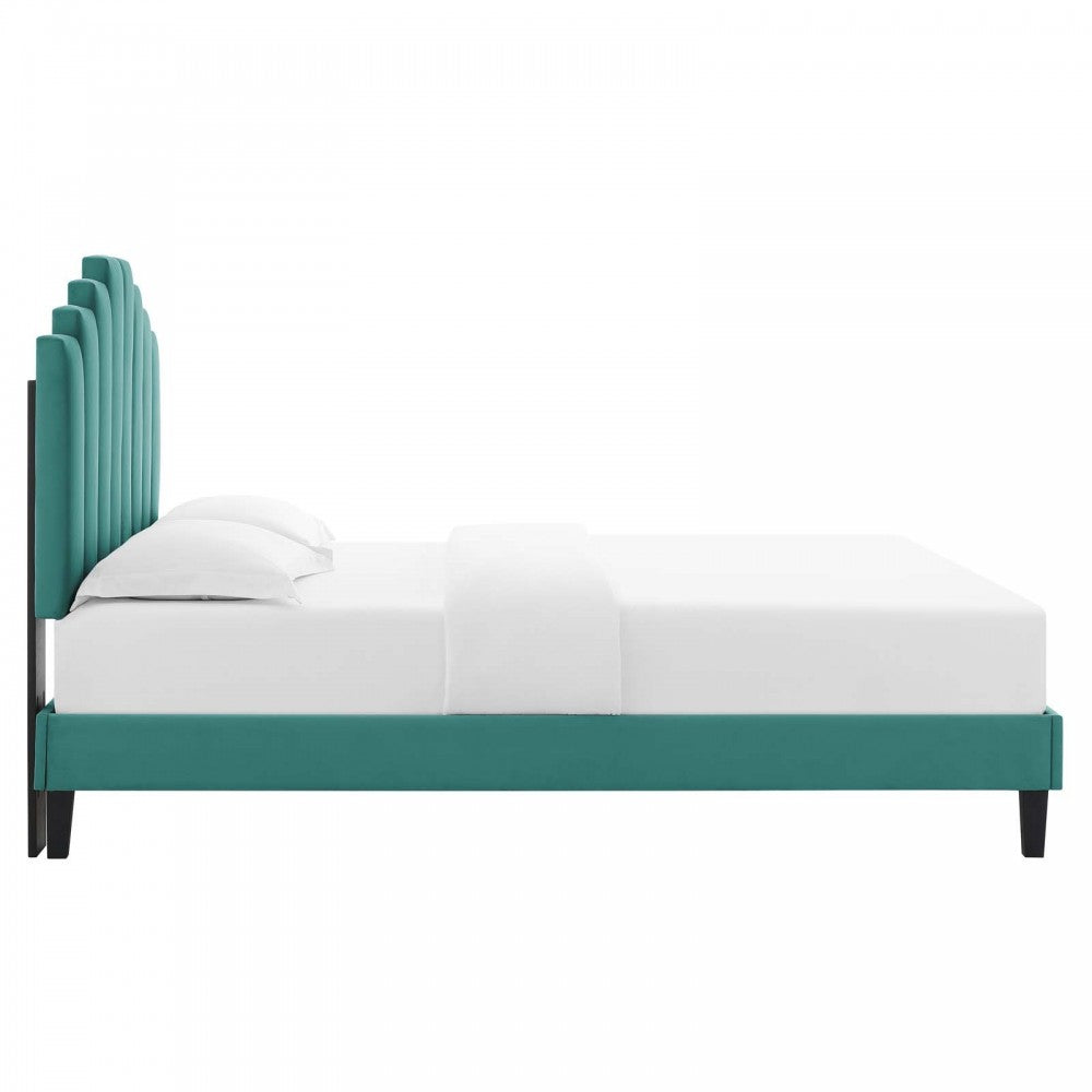 Elise Full Performance Velvet Platform Bed, Teal, MOD-6877-TEA