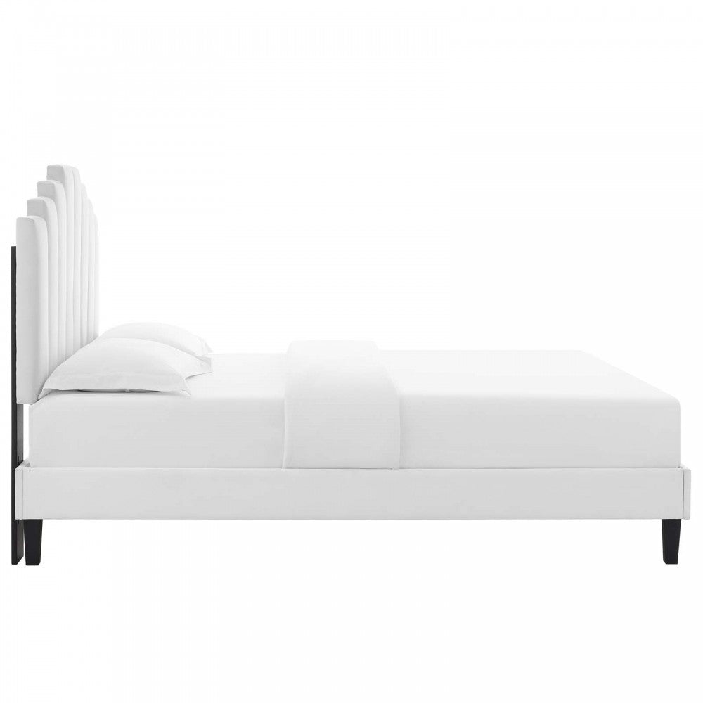 Elise Full Performance Velvet Platform Bed, White, MOD-6877-WHI