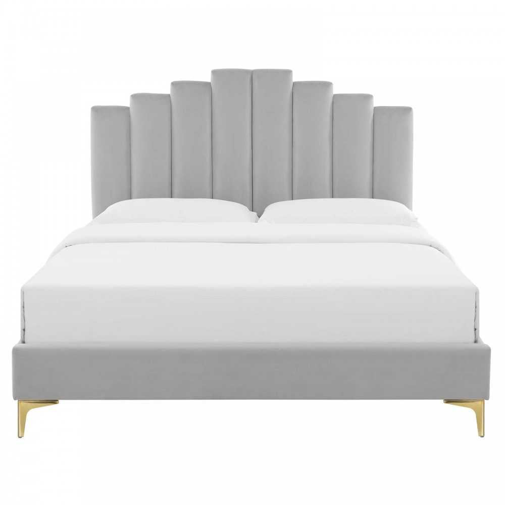 Elise Full Performance Velvet Platform Bed, Light Gray, MOD-6880-LGR