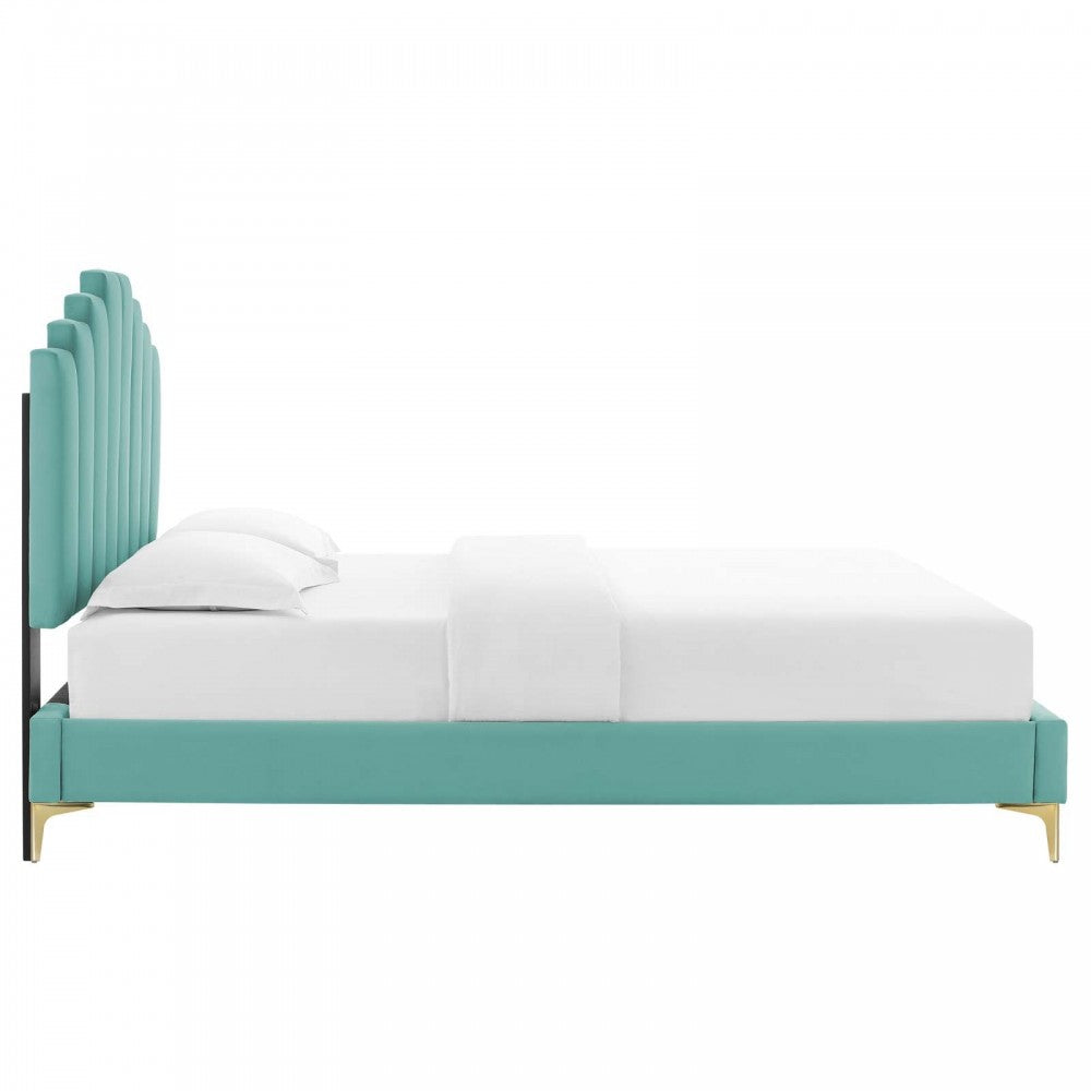 Elise Full Performance Velvet Platform Bed, Mint, MOD-6880-MIN
