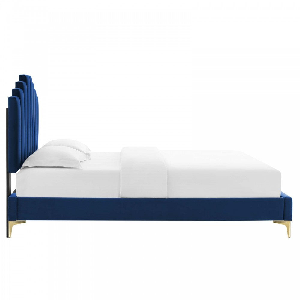 Elise Full Performance Velvet Platform Bed, Navy, MOD-6880-NAV
