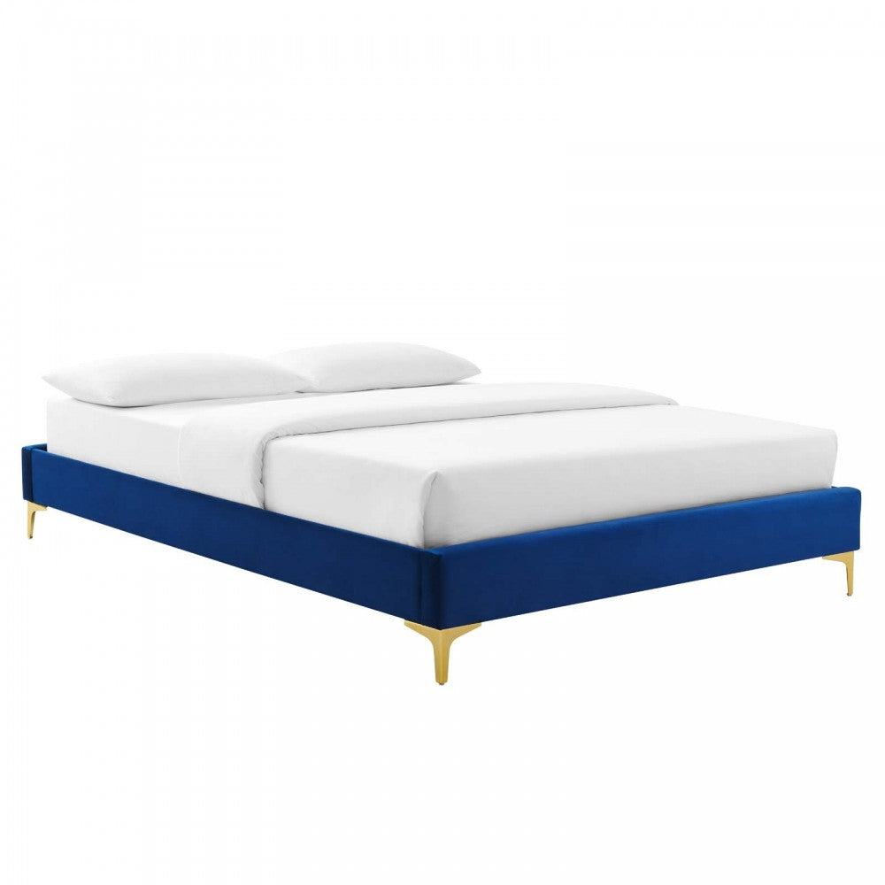 Elise Full Performance Velvet Platform Bed, Navy, MOD-6880-NAV
