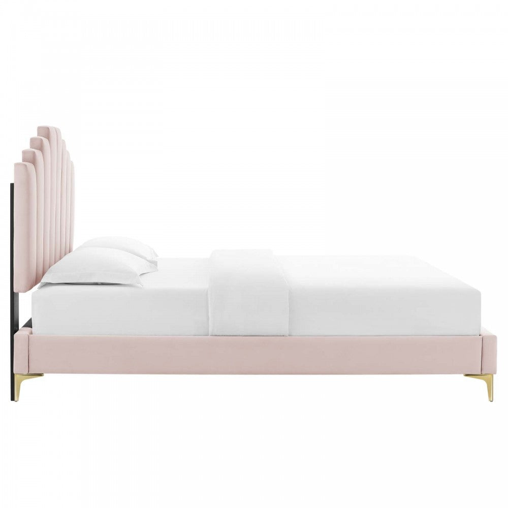Elise Full Performance Velvet Platform Bed, Pink, MOD-6880-PNK