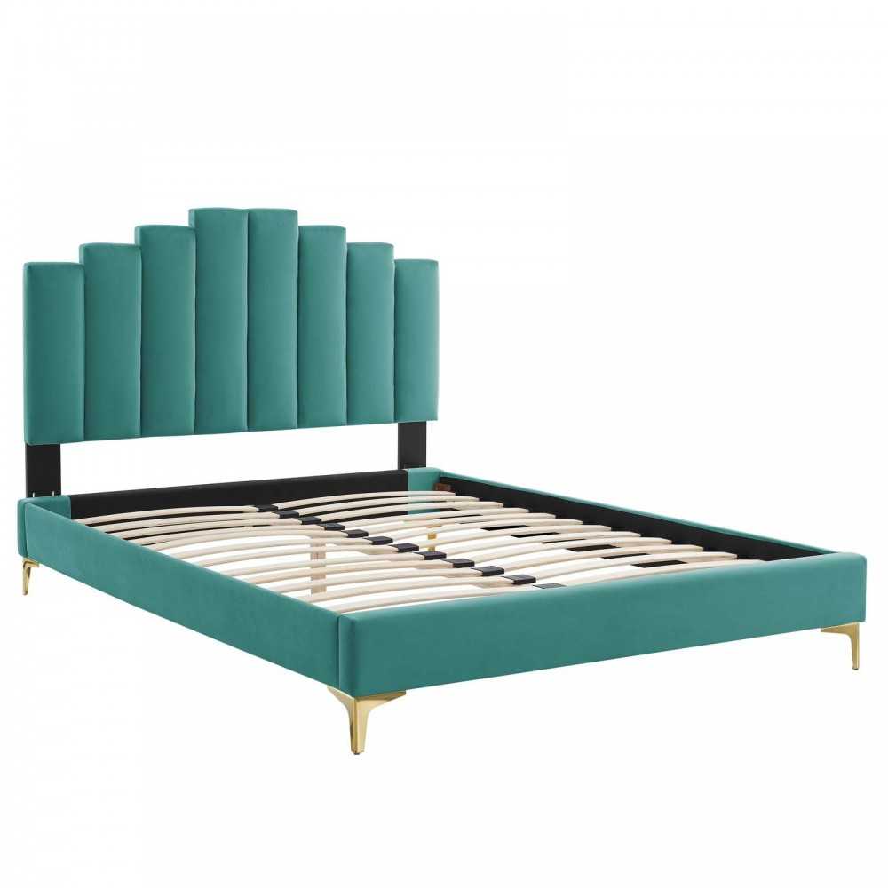 Elise Full Performance Velvet Platform Bed, Teal, MOD-6880-TEA
