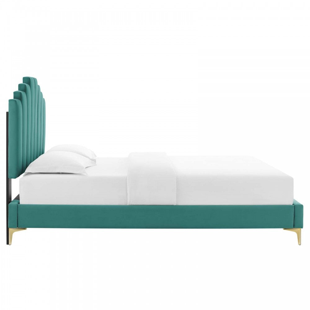 Elise Full Performance Velvet Platform Bed, Teal, MOD-6880-TEA
