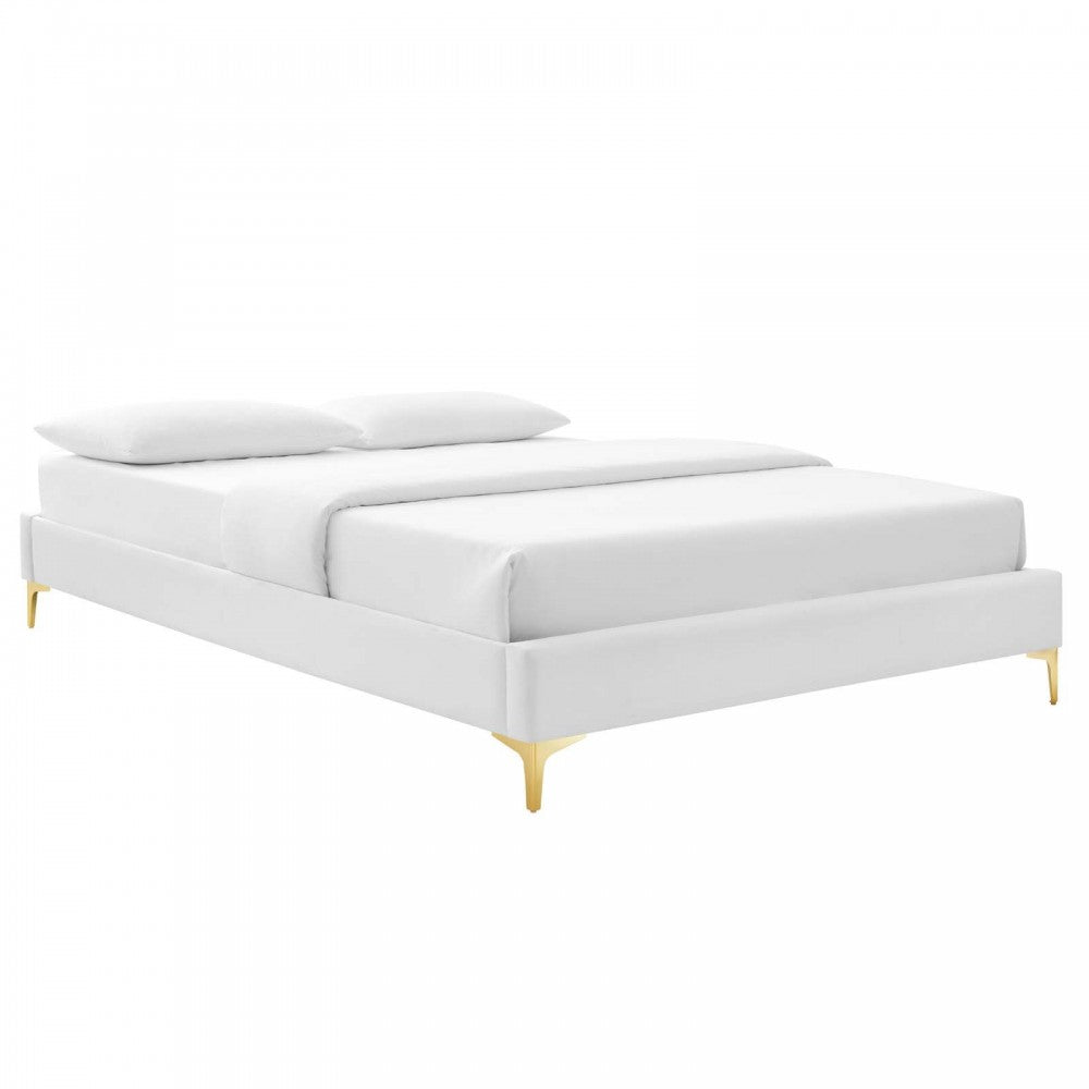 Elise Full Performance Velvet Platform Bed, White, MOD-6880-WHI