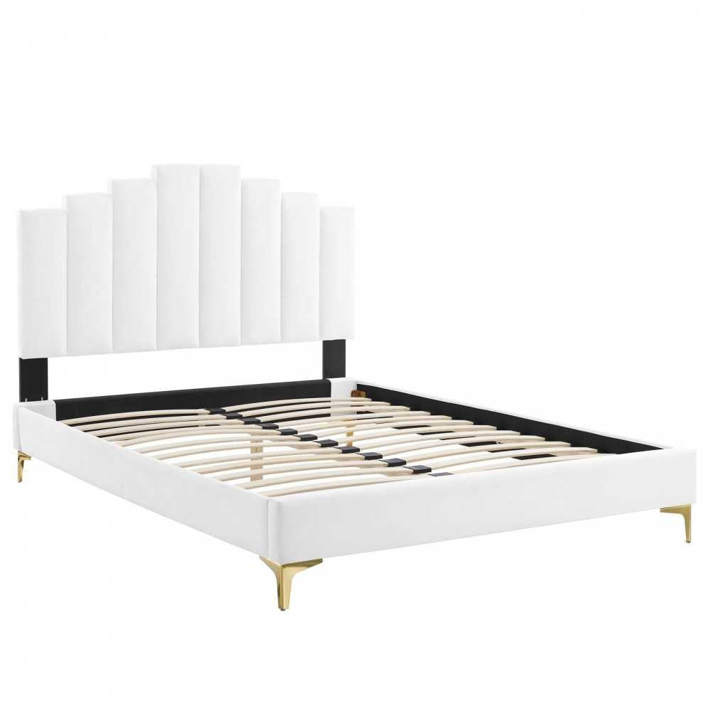 Elise Full Performance Velvet Platform Bed, White, MOD-6880-WHI