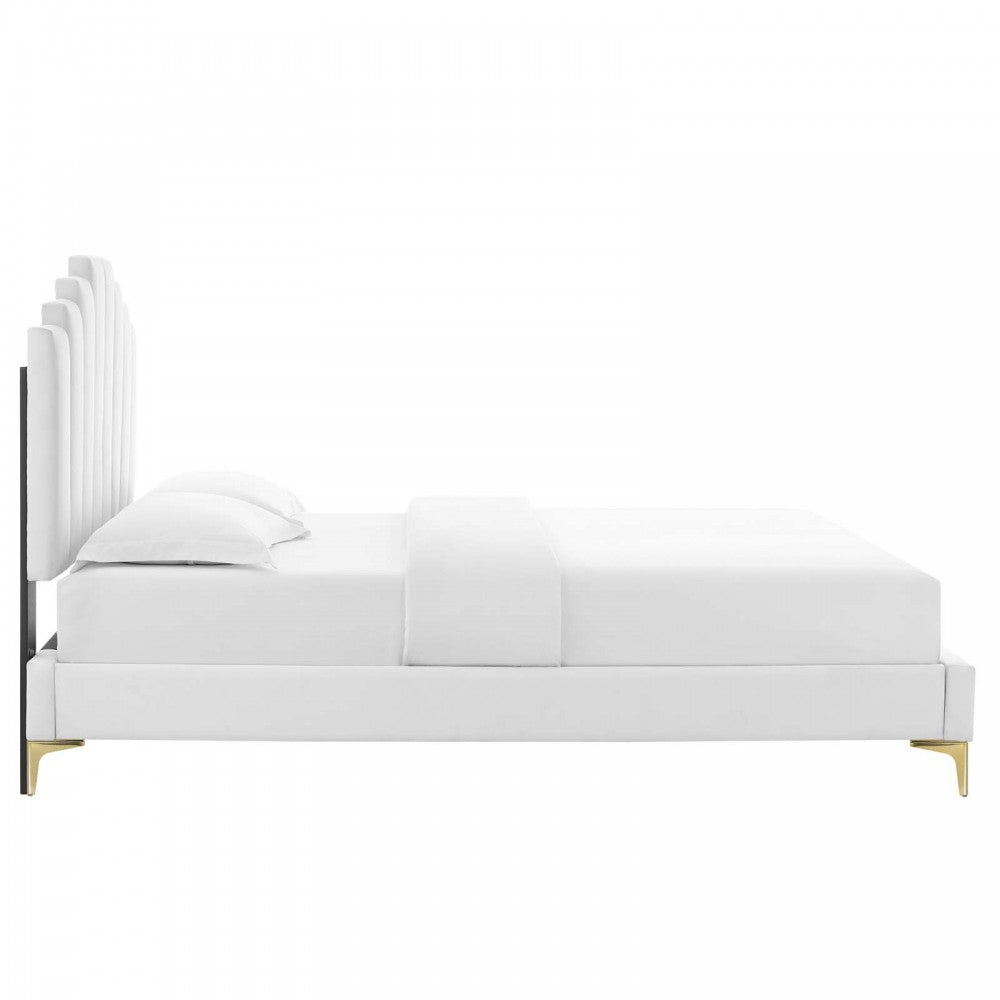 Elise Full Performance Velvet Platform Bed, White, MOD-6880-WHI
