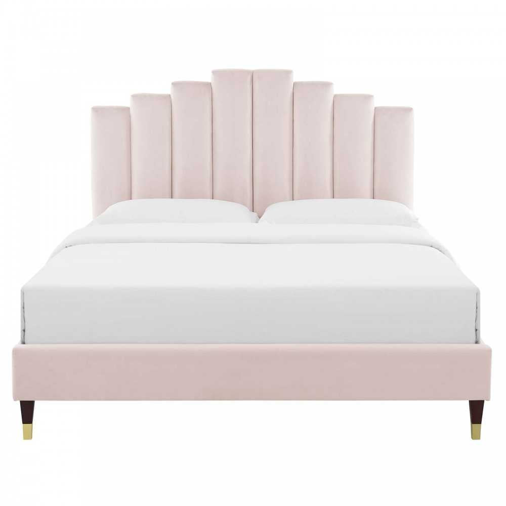 Elise Full Performance Velvet Platform Bed, Pink, MOD-6874-PNK