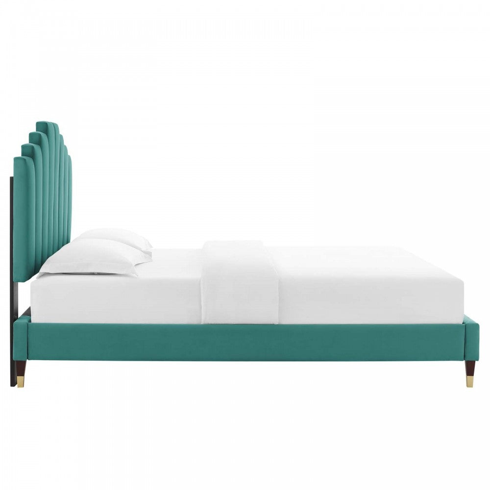 Elise Full Performance Velvet Platform Bed, Teal, MOD-6874-TEA