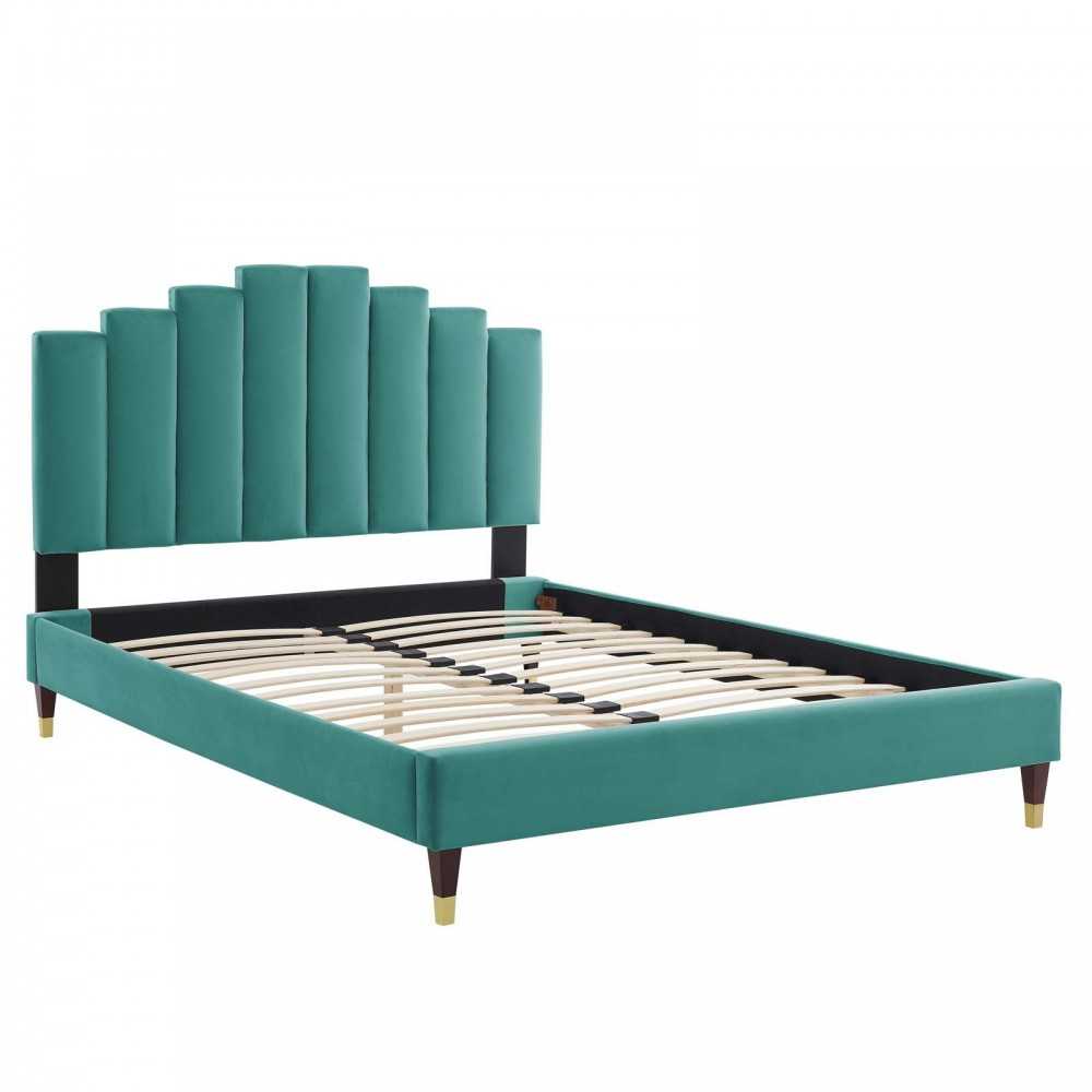 Elise Full Performance Velvet Platform Bed, Teal, MOD-6874-TEA