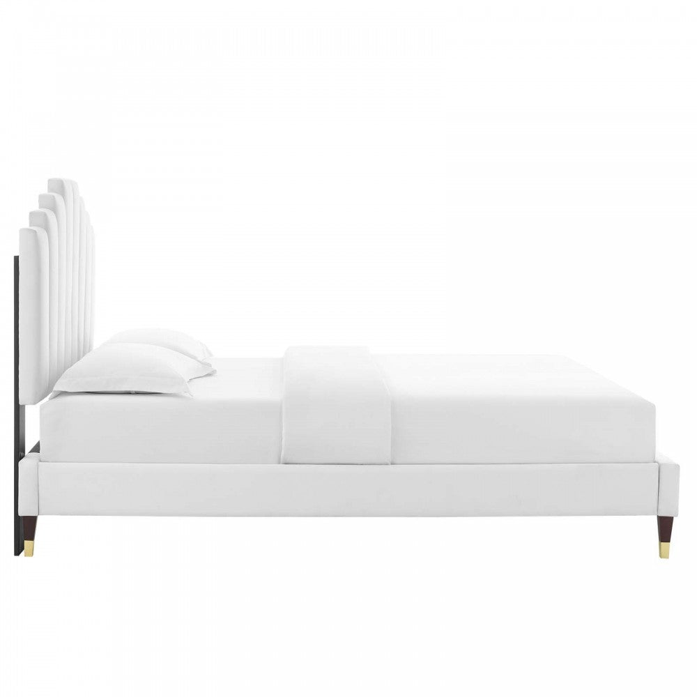 Elise Full Performance Velvet Platform Bed, White, MOD-6874-WHI
