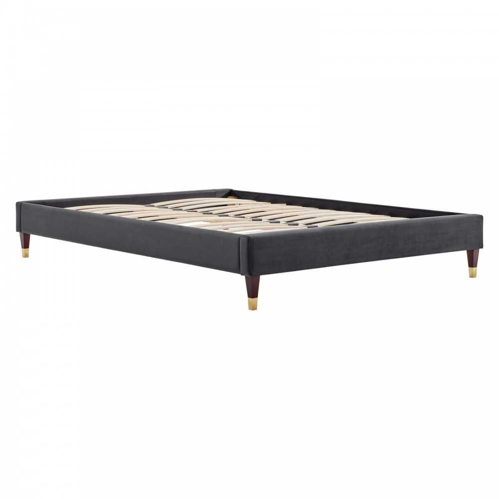 Elise Full Performance Velvet Platform Bed, Charcoal, MOD-6874-CHA